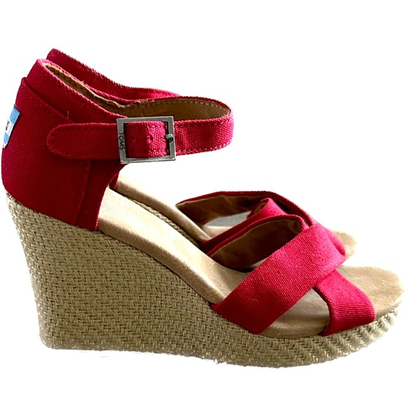 Toms Shoes Toms Red Strappy Wedge Platform Open Toe Sandal
